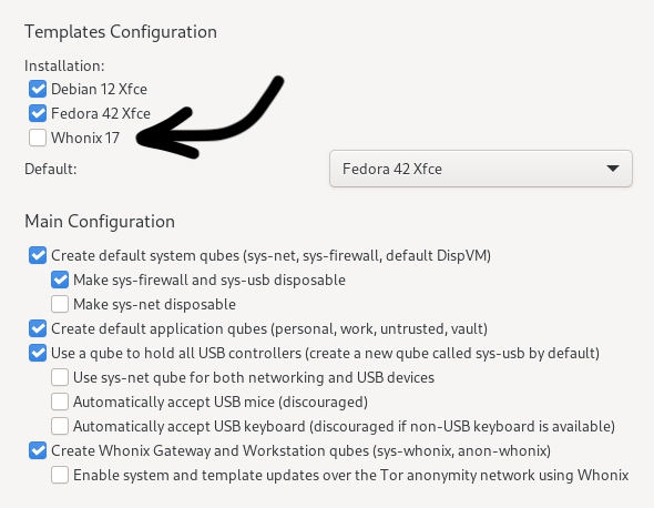 the location of the Whonix 17 box to uncheck
